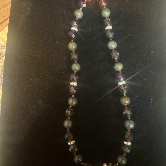 Elegant Beaded Necklace - Purple and Green - Picture 1 of 6